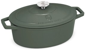Oală din fontă emailată ovală cu capac 30 cm, 4.65L – Berlinger Haus Green Matte Collection BH 6545, verde, ideală pentru cuptor și rețete rustice