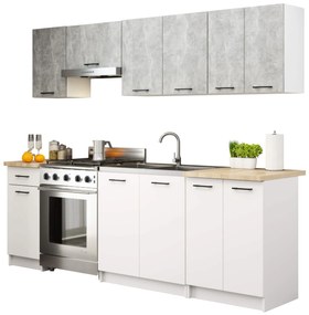 Set de bucătărie 240 cm Ozara II (beton + Alb). 1071278