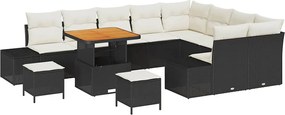 vidaXL Set de canapele pentru grădină cu pernă 12 pcs Negru poliratan