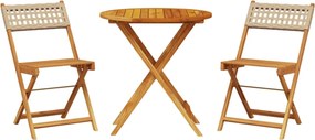 vidaXL Set mobilier bistro, 3 piese, poliratan bej/lemn masiv