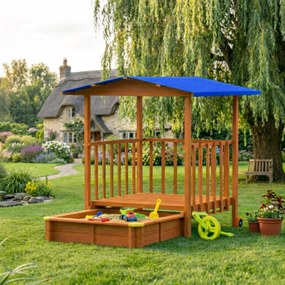 Groapa cu nisip cu verandă SUNNY, 130x130x143cm, maro/albastră Jurhan