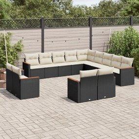 3258927 vidaXL Set mobilier de grădină cu perne, 13 piese, negru, poliratan