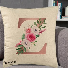Cadou Personalizat - Perna Personalizata Monograma Rose Gold Litera Z, 40x40 cm, Bej, Husa Detasabila, Perna Inclusa, BEKZ®