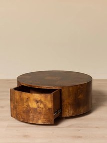 Măsuță de cafea din lemn masiv, rotundă, cu 1 sertar, maro antichizat, finisaj lucios, 90.5×34 cm, „Blurr"