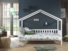 Set Pat Căsuță, cu Protecție și Saltea, Alb, 90 x 200 cm, Pin Masiv – Dallas – Vipack