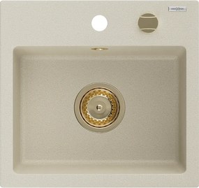 Mexen Milo chiuvetă de bucătărie din granit cu 1 compartiment 435 x 410 mm, bej, sifon auriu - 6505441000-69-G