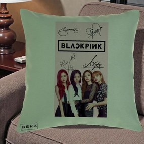 Perna Personalizata K-pop BLACKPINK Semnaturi si Foto, 40x40 cm, Verde, Husa Detasabila, Perna Inclusa, BEKZ®