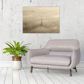 Tablou pe sticlă - Oraș în nori (70x50 cm)