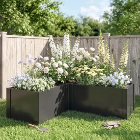 Outsunny Pat înălțat în formă de L pentru flori, rezistent la intemperii, pat de plantare/seră timpurie din oțel zincat 150 x 150 x 55 cm Negru | Aosom Romania
