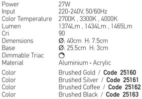 Plafoniera LED CCT, diametru 40cm, BRUSHED COFFEE ZB-25162