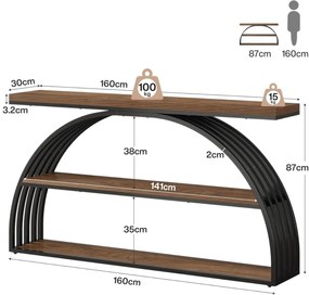 MACI35 - Masa Consola curbata, 160 cm, masuta hol, living, dormitor - Negru - Maro