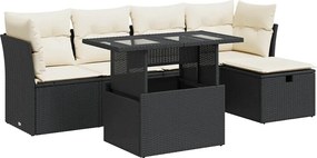 vidaXL Set mobilier de grădină cu perne, 6 piese, negru, poliratan