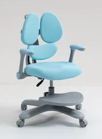 RIKKY Scaun ergonomic pentru copii, spatar si suport lombar reglabile, huse detasabile, suport picioare reglabil, rotativ, Albastru