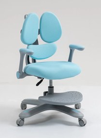 RIKKY Scaun ergonomic pentru copii, spatar si suport lombar reglabile, huse detasabile, suport picioare reglabil, rotativ, Albastru