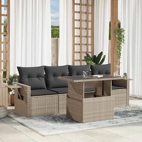 vidaXL Set canapele de grădină cu perne, 5 piese gri deschis poliratan
