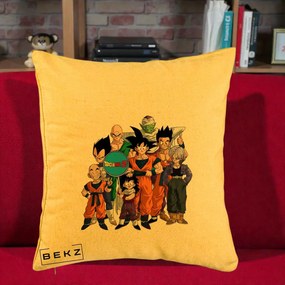 Perna Personalizata Dragon Ball Z Grup Complet, 40x40 cm, Galben, Husa Detasabila, Perna Inclusa, BEKZ®
