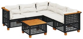 3261830 vidaXL Set mobilier de grădină cu perne, 6 piese, negru, poliratan