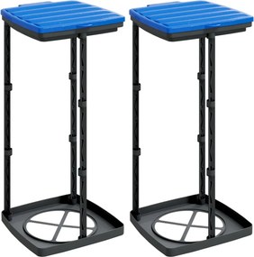 vidaXL Suporturi saci de gunoi, 2 buc., negru și albastru, 60 L, PP