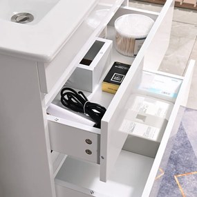 Mască de baie Cube 60 cu chiuvetă ceramică, 2 sertare, vopsită în alb lucios
