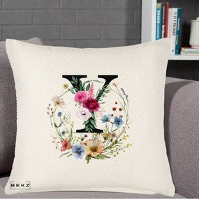 Cadou Personalizat - Perna Personalizata Monograma Florala Litera Y cu Coroana, 40x40 cm, Crem Reliefat, Husa Detasabila, Perna Inclusa, BEKZ®