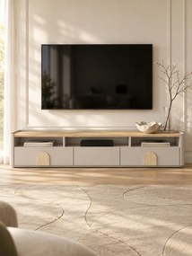 Comodă TV Amilio 200 cm cu sertare - cașmir / stejar uleiat / mânere stejar deschis