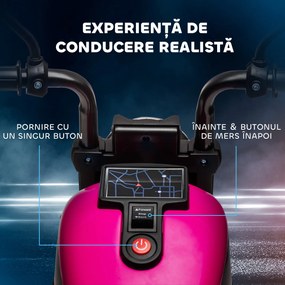 HOMCOM Motocicletă Electrică pentru Copii 18-36 luni, Motocicletă de Jucărie cu Roți Suplimentare și Faruri, 76x42x57 cm, Roz | Aosom Romania