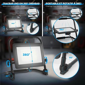 HOMCOM Lampă de Lucru LED, Portabilă și Rezistentă la Intemperii, 35x20x32 cm, Negru | Aosom Romania