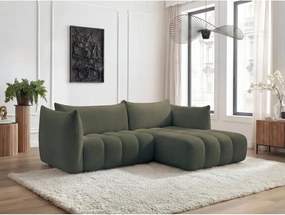 Colțar verde cu tapițerie din țesătură bouclé (cu colț pe partea dreaptă/cu șezlong) Azra – Bobochic Paris