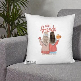 Cadou pentru Prieteni - Perna Personalizata Best Friends Toamna, 40x40 cm, Alb Pufos, Husa Detasabila, Perna Inclusa, BEKZ®