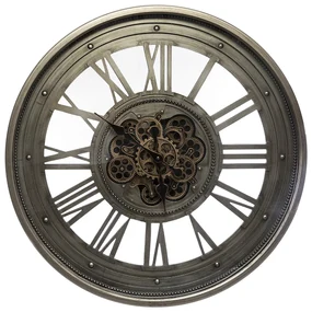 Ceas de perete rotund din metal, Ø 80 cm, mecanism vizibil