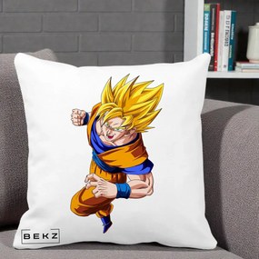 Perna Personalizata Dragon Ball Goku Super Saiyan 2 Lupta, 40x40 cm, Alba Mata, Husa Detasabila, Perna Inclusa, BEKZ®