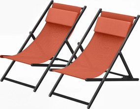 Outsunny Set de 2 șezlonguri, șezlong pliabil cu tetieră din textilene reglabil 60 x 100 x 85 cm, roșu cărămiziu | Aosom Romania