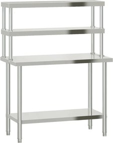 vidaXL Masă bucătărie cu raft superior, 110x55x150 cm, oțel inoxidabil