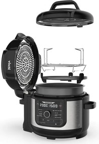 Multicooker sub presiune Ninja Foodi OP350FR, 1400 W, 6 Л, 9 programe, 40-200°C, TenderCrisp®, Acoperire ceramica, Mentinerea caldurii, Pui întreg, Negru/inoxidabil