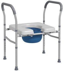 HOMCOM Scaun cu Vas de Toaletă pentru Vârstnici, Scaun de Toaletă Multifuncțional 4-În-1 cu Înălțime Reglabilă, 64x53x70-82 cm, Gri | Aosom Romania