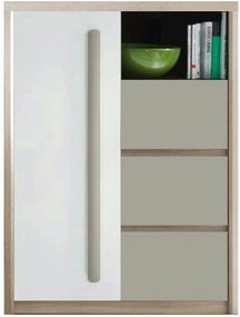 Comoda ROMA 8, stejar Ferrara/alb lucios/gri mat, PAL/PVC, 90x43x117 c