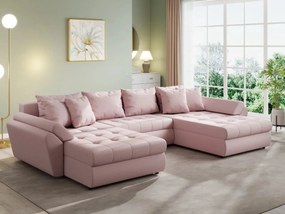 Colțar extensibil dumonde cu ladă de depozitare si sezut confortabil din spuma high-density, Loana U Enjoy Flamingo 355x185 cm