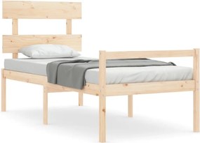 vidaXL Cadru de pat senior cu tăblie single mic, lemn masiv