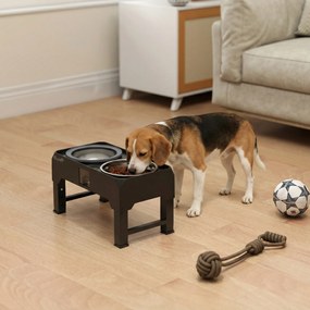 PawHut Bol înălțat pentru câini, înălțime reglabilă, bol cu apă, 2 boluri din oțel inoxidabil pentru câini mici și mari, Negru | Aosom Romania