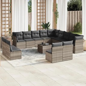 vidaXL Set mobilier de grădină cu perne,14 piesegri deschis, poliratan