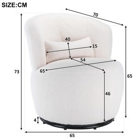 Scaun Birou Girevol din Pluș Teddy cu Pernă Lombară, Bază Metalică Rotativă la 360°, Capacitate 100 kg, 65x70x73 cm, Alb