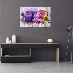 Tablou cu orhidee și lumănări (90x60 cm)