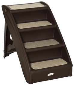 PawHut Scară Pliabilă pentru Câini cu 4 Trepte Antiderapante, Scară din PP pentru Animale de Companie, 62x38x49,5 cm, Maro | Aosom Romania