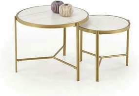 Set 2 masute cafea FATIMA, alb cu efect de marmura/auriu, ceramica/met