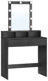 Masă de toaletă cu iluminare LED, 2 sertate 3 compartimente, negru