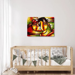 Tablou pe sticlă - Pictură în ulei, chipuri abstracte (70x50 cm)