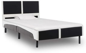 277530 vidaXL Pat cu saltea, negru și alb, 90 x 200 cm, piele ecologică