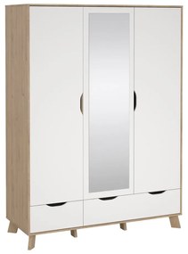 Șifonier alb-în culoare naturală cu aspect de lemn de stejar cu oglindă 147x201x58 cm Ikast – Tvilum