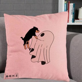 Perna Decorativa Caine Rottweiler Fantoma Halloween, 40x40 cm, Roz, Husa Detasabila, Perna Inclusa, BEKZ®