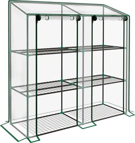 Outsunny Seră de Grădină cu Copertină din PE, Seră cu Acoperiș Înclinat, 2 Uși Rulante și 6 Rafturi, 143x46x151cm, Verde | Aosom Romania